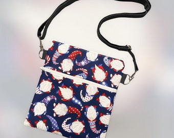 Patriotic Gnome Crossbody Bag, American crossbody, Gnome purse, Messenger bag, Handbag, Red White and Blue, USA, American Flag, Shoulder bag