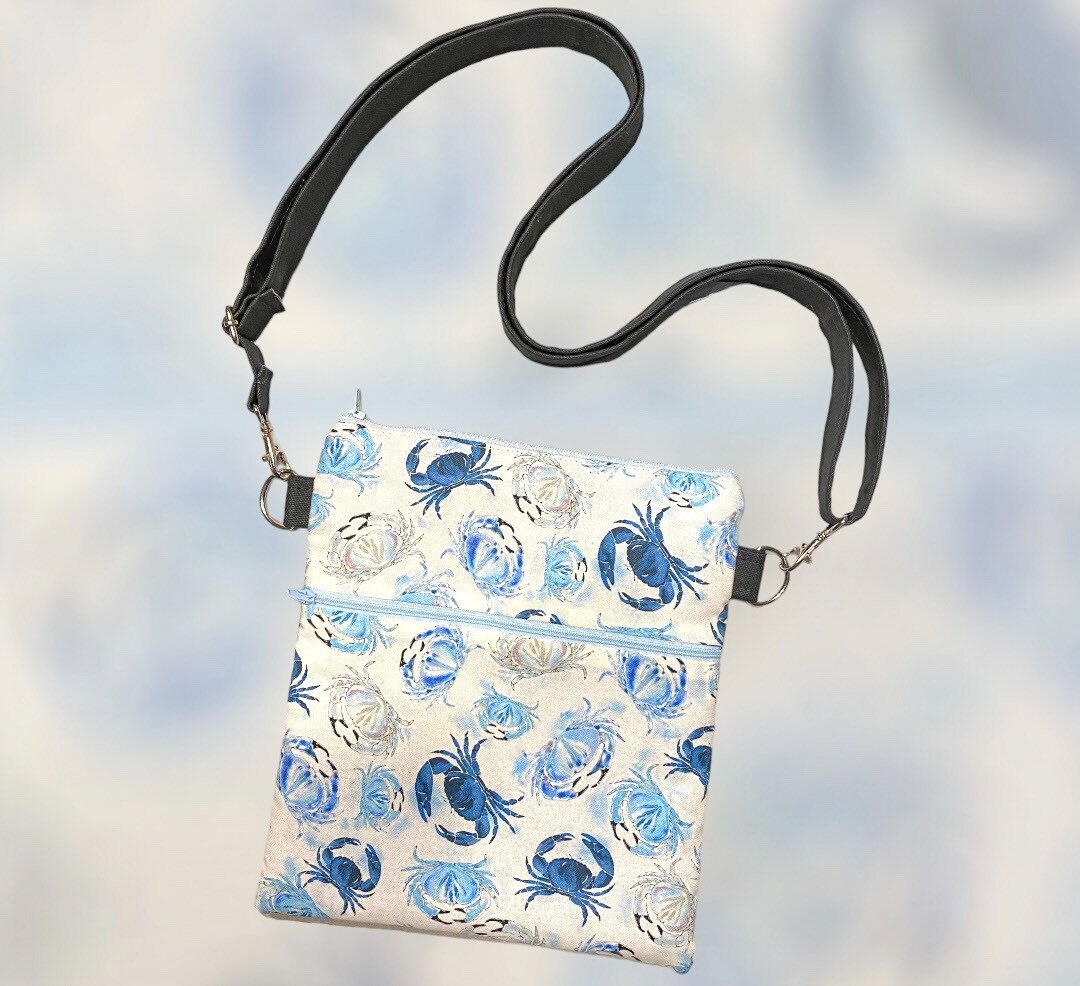 Blue Crab Crossbody Messenger Bag Beachy Crossbody Purse Etsy