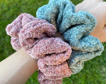 Sweater scrunchies, Jumbo soft hair ties, Winter scrunchies, Fluffy scrunchies, Knit hair ties, Plush ribbed, Gift for her, Neutral hair tie