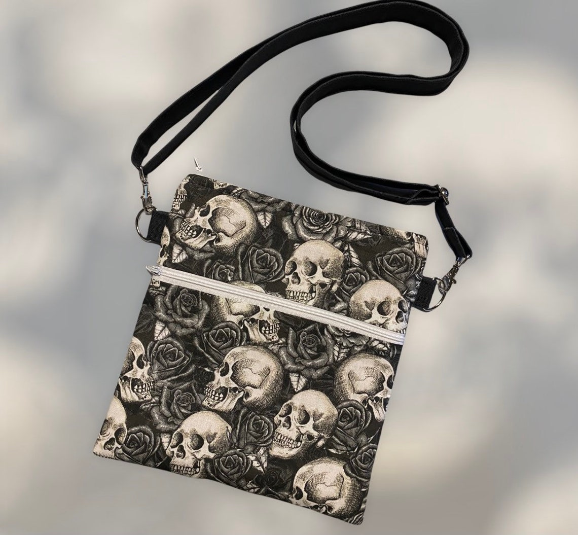 Skull and Roses Crossbody Bag Cotton Zipper Purse With Canvas - Etsy