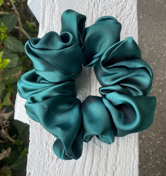 Emerald Green XL satin scrunchies Jumbo hunter green scrunchies Shiny satin accessories Soft Smooth Summer Gift Scrunchy