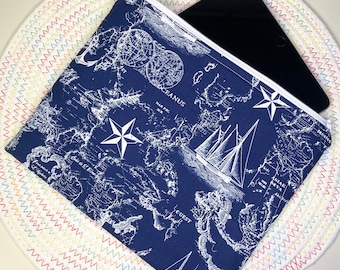 Nautical accessory bag, Zipper makeup bag, Accessory pouch, Fabric cosmetic case, Travel case, Handmade pouch, Ship pouch, Ocean accessories