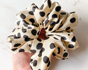 Jumbo Dalmatian Silky scrunchies, Ruffly scrunchies, Animal print hair accessories, XL Scrunchies, Stocking stuffer, Black and white