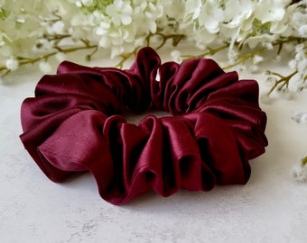 Pure Mulberry Silk Sustainable Scrunchie - Midi Plum Red Damson - Luxury 30 Momme Hair Accessory - Highest Quality 6A Grade and Plastic Free