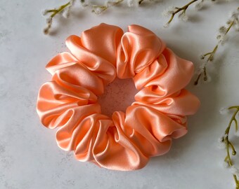 Pure Mulberry Silk Sustainable Scrunchie - Large Orange Clementina - Luxury 22 Momme Hair Accessory - Highest Quality 6A Grade