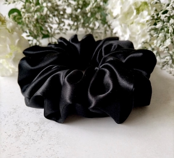 Mulberry Silk Scrunchie: Large Black, 22 Momme, Handmade - Etsy display picture 2