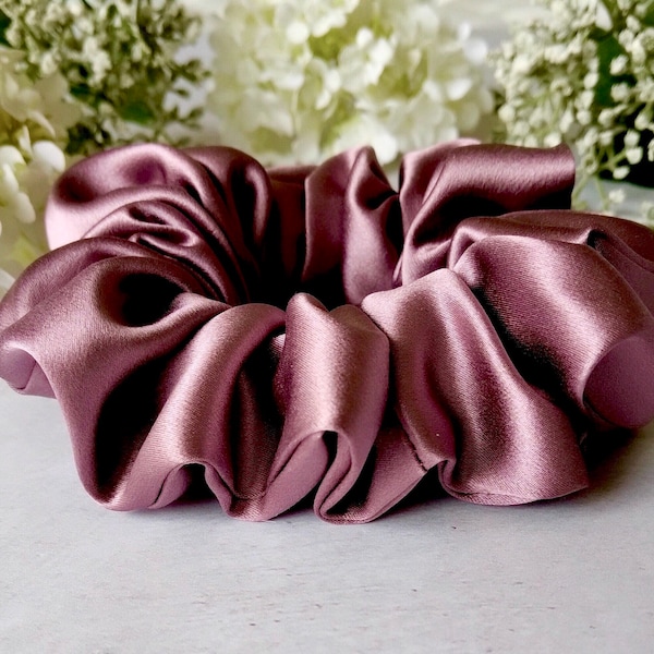 Pure Mulberry Silk Sustainable Scrunchie - Large Pink Mauve Tea Rose- Luxury 30 Momme Hair Accessory - Highest Quality 6A Grade Plastic Free