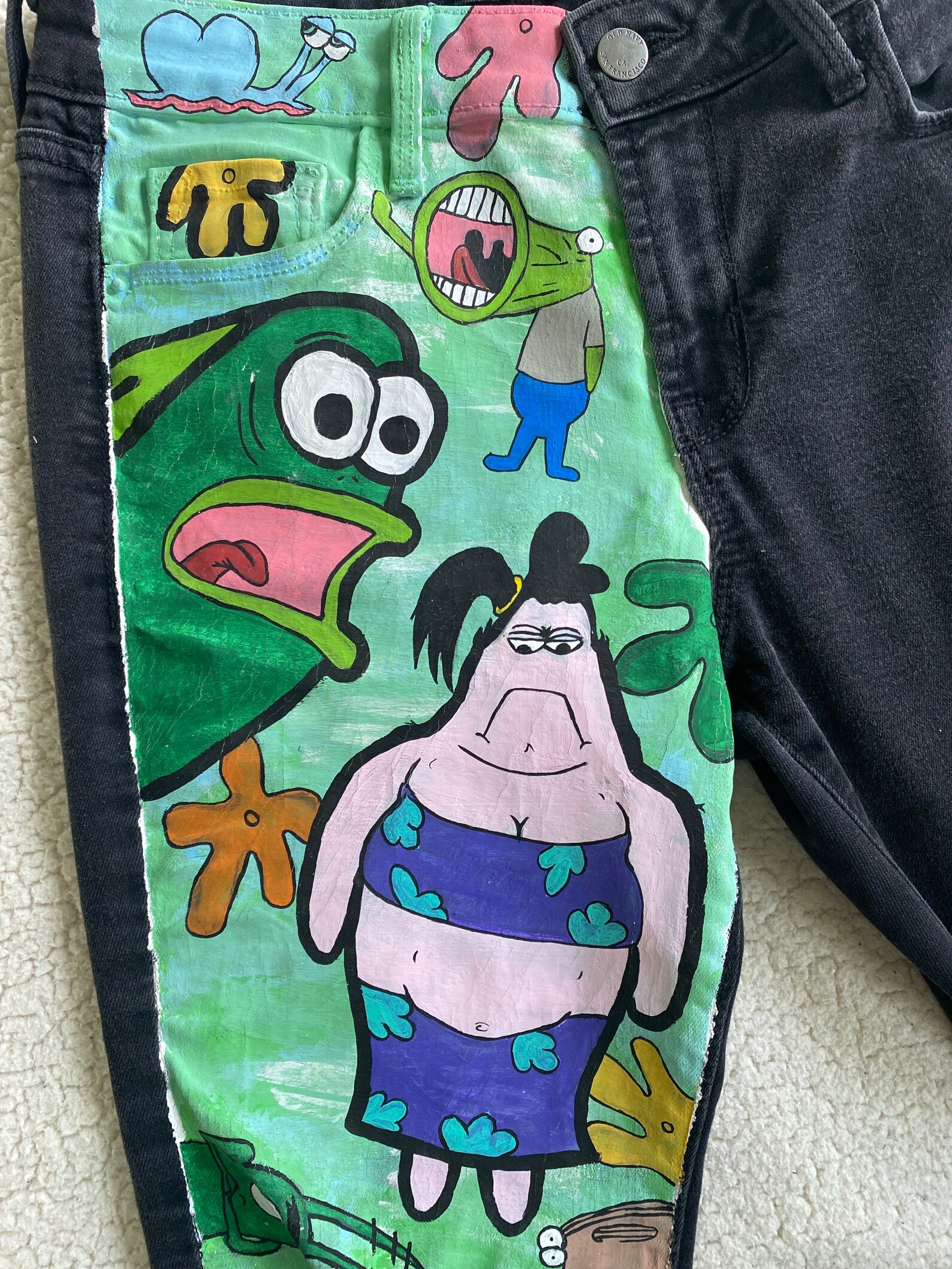 Spongebob Themed Jeans Etsy