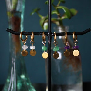 earrings 1 pair Amethyst Aventurien Quartz Natural Stone Stainless Steel Stainless Steel Stainless Steel gold-plated charms gold Cirkel