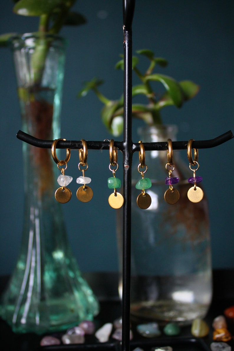 earrings 1 pair Amethyst Aventurien Quartz Natural Stone Stainless Steel Stainless Steel Stainless Steel gold-plated charms gold Cirkel