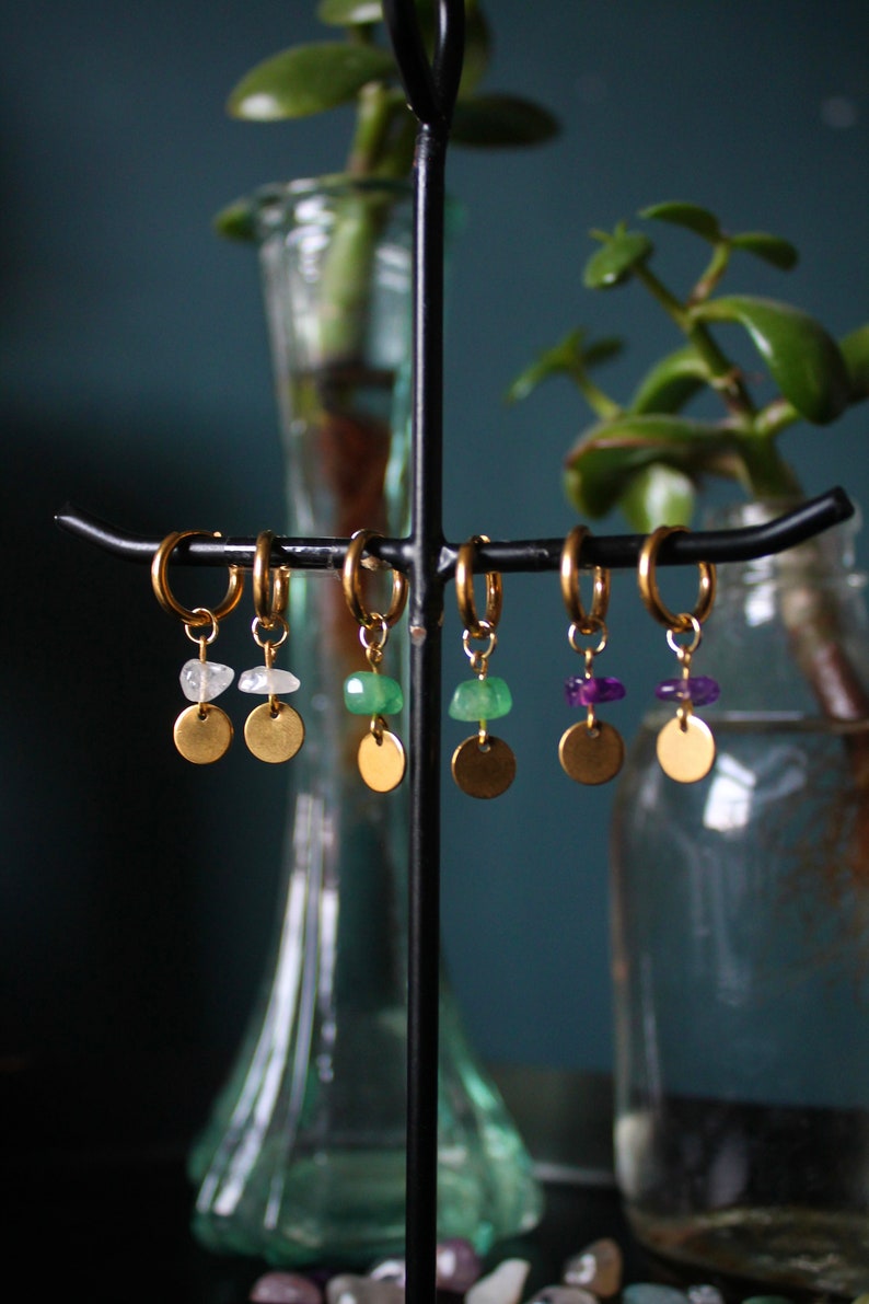earrings 1 pair Amethyst Aventurien Quartz Natural Stone Stainless Steel Stainless Steel Stainless Steel gold-plated charms gold image 6