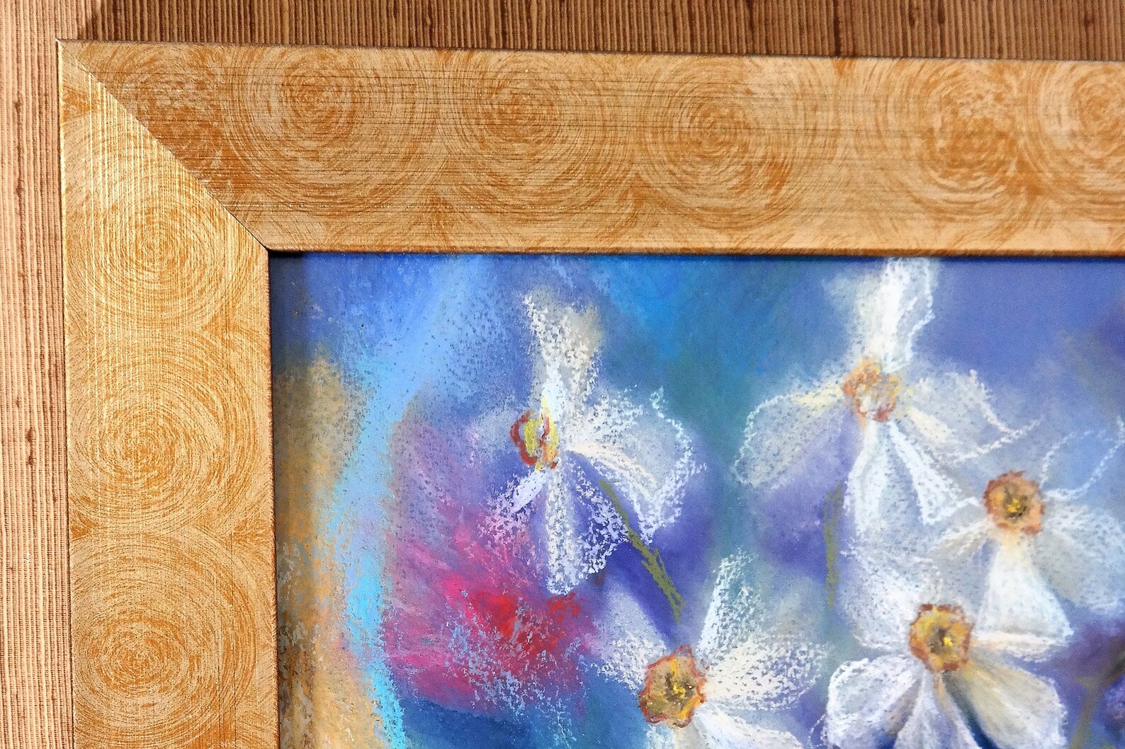 Original Framed Oil Pastel Wall Art Pink Floral Artwork Etsy