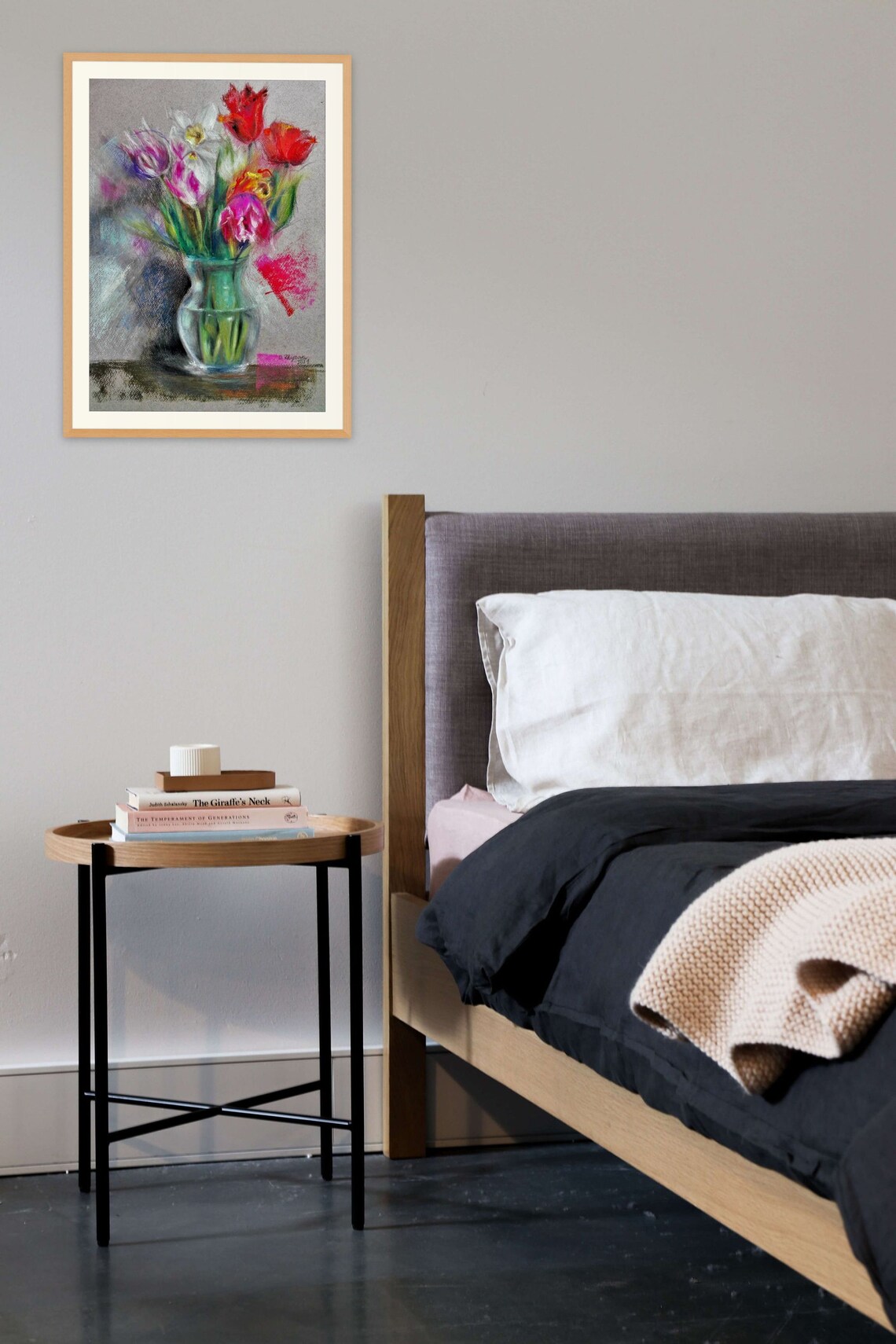 Original Framed Oil Pastel Wall Art Pink Floral Artwork Etsy