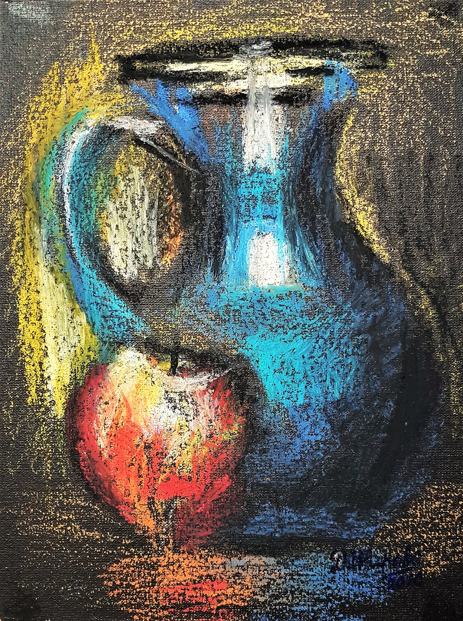 Still Life With Jar and Apple Original Oil Pastel Drawing Etsy