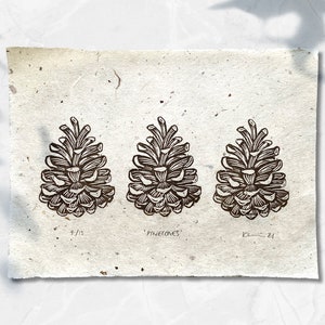 Original Linoprint Leaf Linocut Art Print Handprinted Botanical print Abstract Nature Print Plant Home Decor