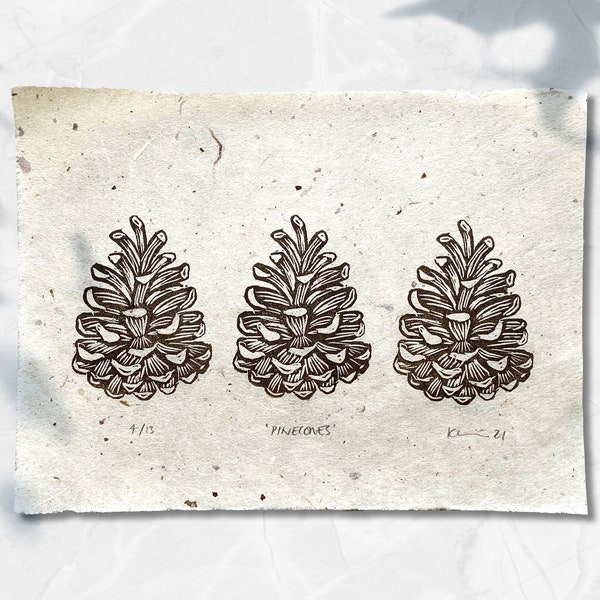 Pinecone Linoprint | Original Linocut | Nature Print | Handprinted | Botanical print