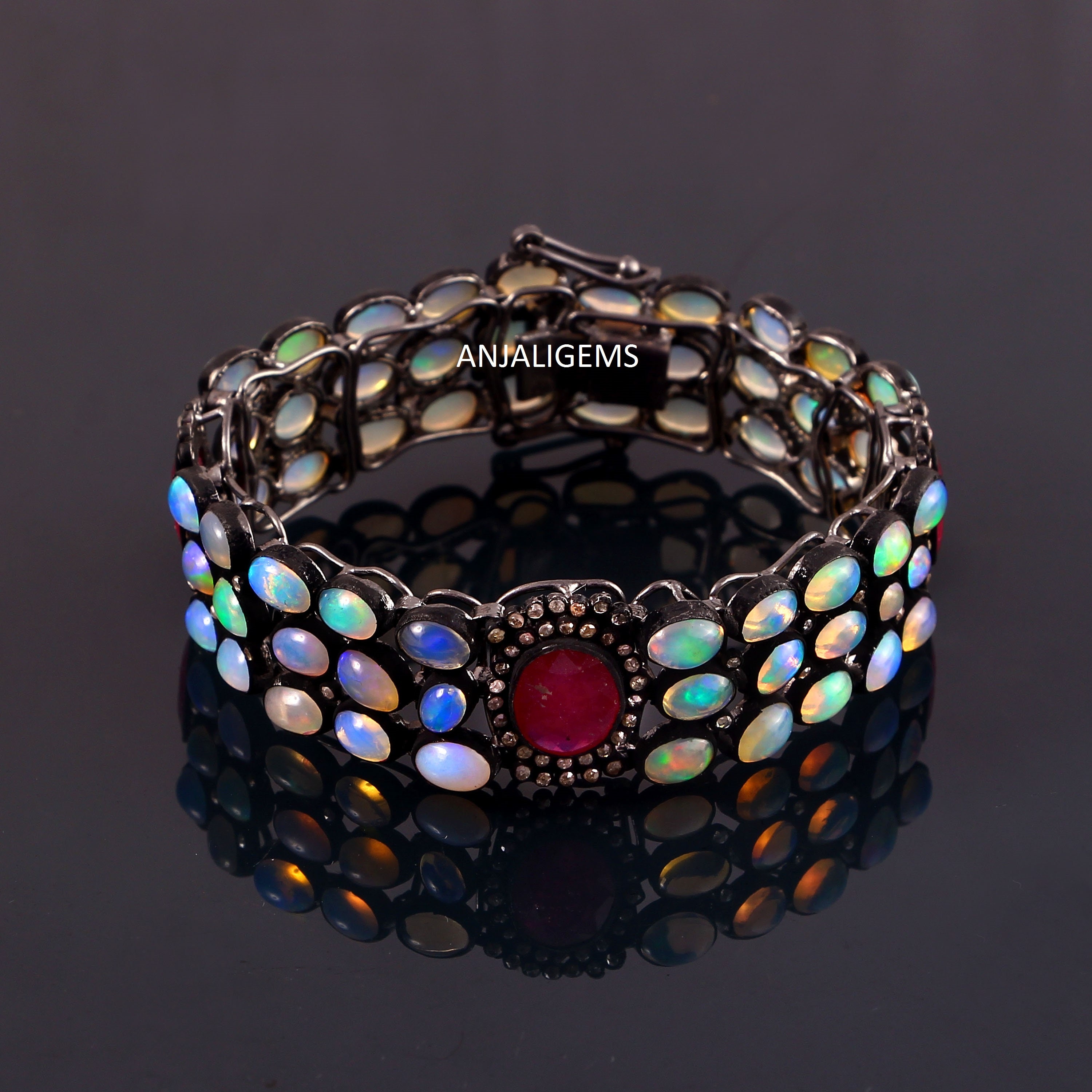 Natural Ruby Bracelet 925 Sterling Silver Bracelet Rose Cut | Etsy