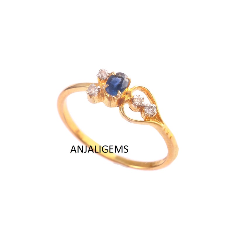 AAA Blue Sapphire Gemstone Diamond Ring. Nature Blue Sapphire Ring 14 Carat Hollmark Yellow Gold Blue Sapphire Double Cut Diamond Ring