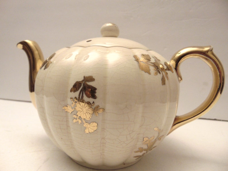 Vintage Gibsons Staffordshire England Teapot / White Gold Etsy