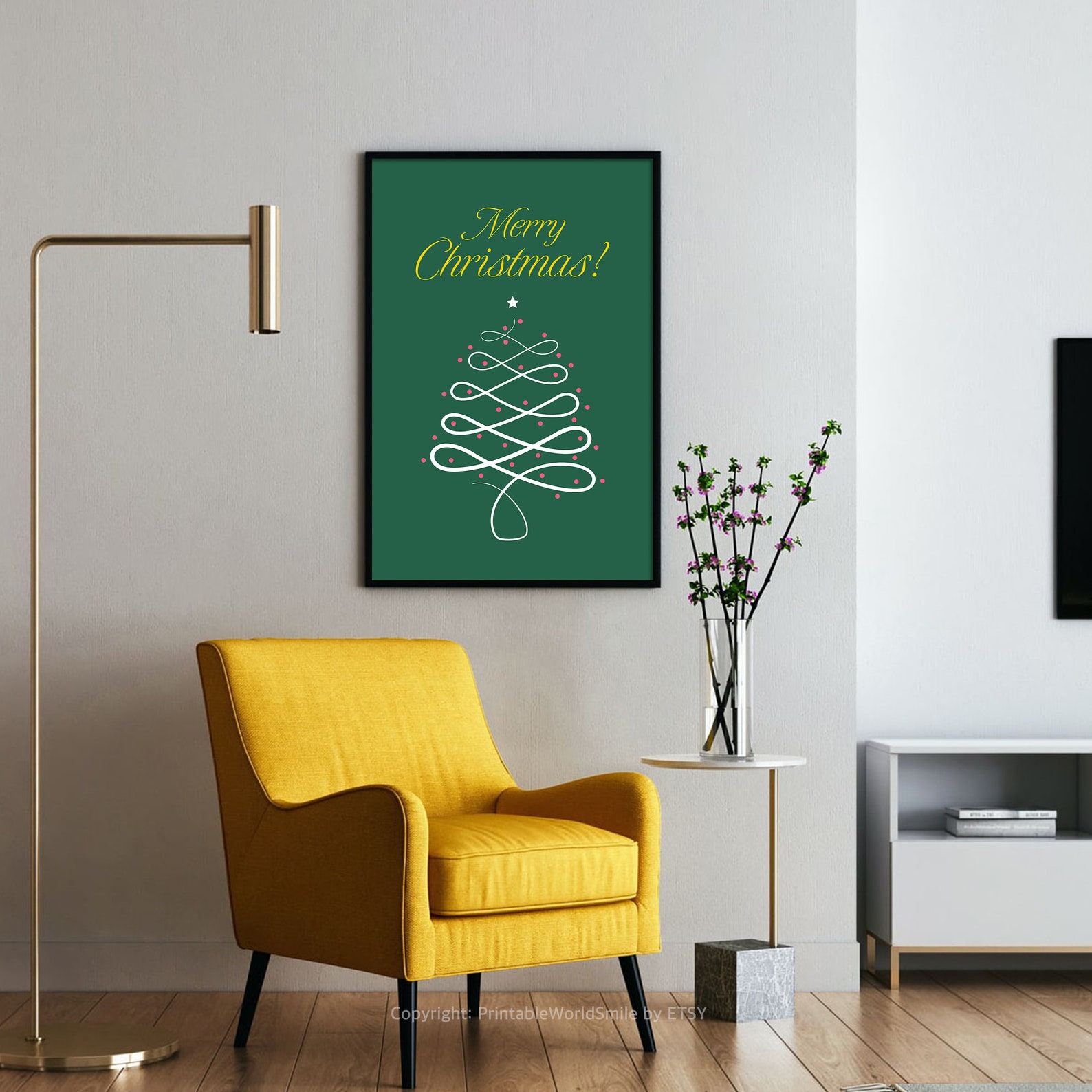 Cartel de Navidad / Navidad línea árbol ilustración cartel / Etsy