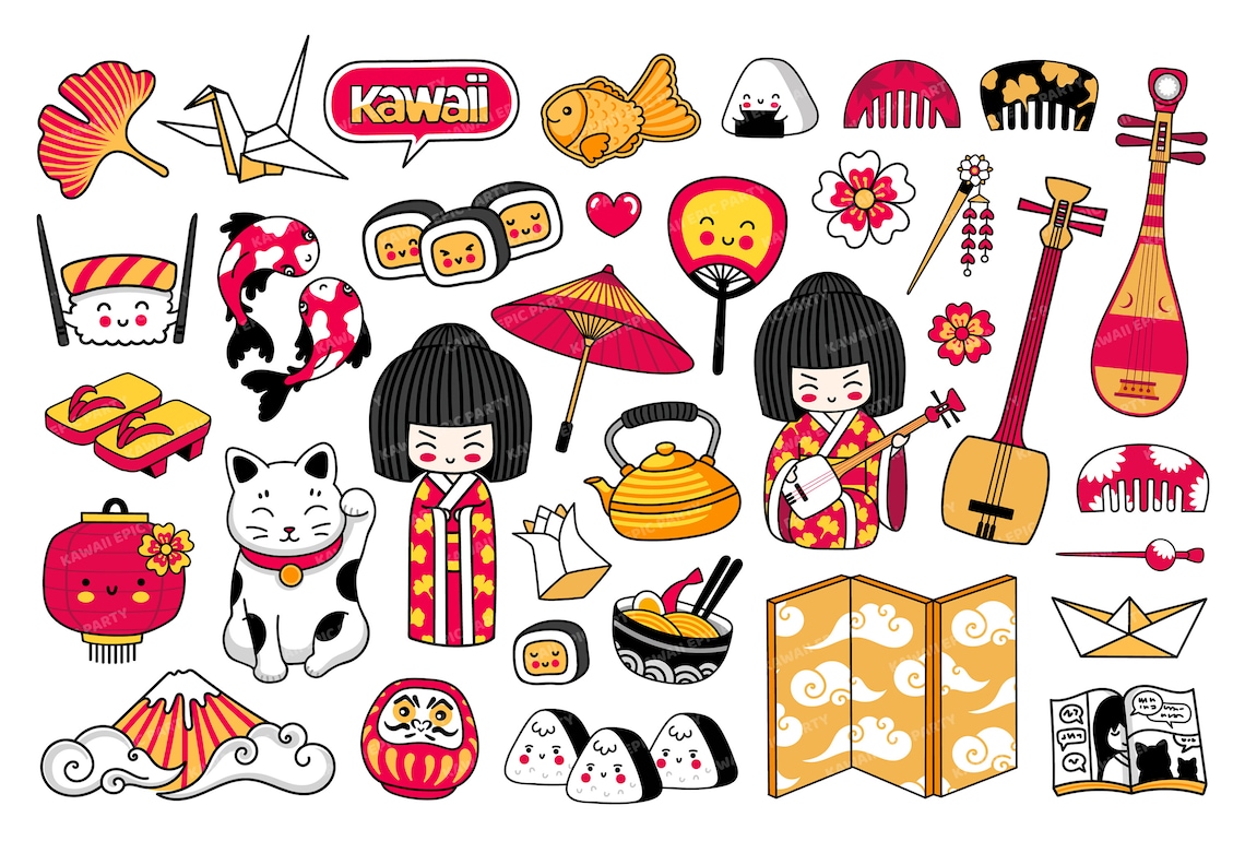 Japan printable stickers Kawaii digital stickers Sticker Etsy