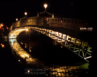 Hapenny Bridge and Liffey at night, Dublin, Print Dublin, Photograph Dublin, Landscape, Fine Art, Color Photograph, Wall Art, Home Decor