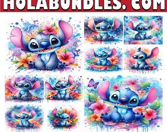 10 PNG Stitch Splash en aquarel digitaal ontwerp PNG-bestand voor sublimatie - hoge resolutie - instant digitale PNG downloaden, tshirt ontwerpen