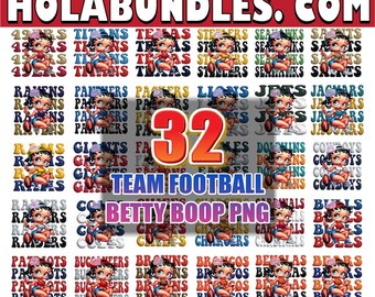 Betty Boop Football PNG, Football americano PNG, Football Bundle Png, 32 squadre di calcio Png di alta qualità, Maglia da calcio, Download digitale