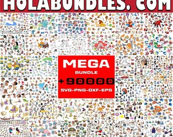 90000+ MEGA BUNDEL, Svg, png, dxf, eps, gelaagd, films, tekenfilms, Kerstmis, Halloween, horror, anime, superheld, Instant