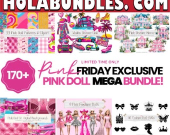 Pink Fashion Doll Seamless Patterns,Barb PNG Mega Bundle, Malibu Dream Clipart, Black Friday Sale, Clip Art, SVG, Sublimation, Cyber Monday