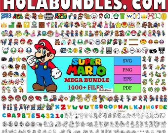 Super Mario SVG-bundel voor Cricut en sublimatie, Mario Family gelaagde SVG-bestanden, digitale download, contouren Svg, Pdf, Png, Mario clipart