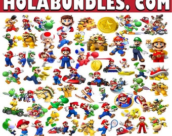 Super Mario clipart bundle, transparent images, printable mario png, mario, cliparts png videogame mario, scrapbook design, mario font