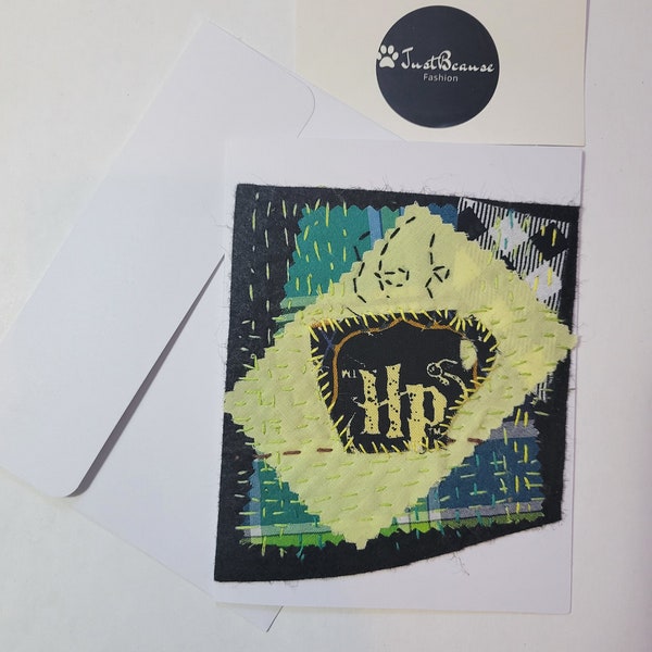 Kaffee/Teetasse-handgemachte Stoffkarten | Handgenähte Karten mit Upcycled Fabrics | Einzelstück