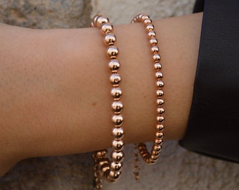 Perlenarmband aus 925er Silber getaucht in 18 Karat Roségold, Kugelarmbänder, Minimalarmbänder, Unisex-Armbänder, Perlenarmbänder