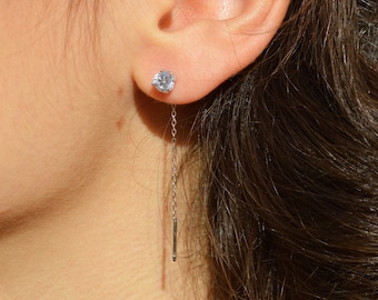 925 silver stud earrings with white zirconia, drop earrings, solitaire earrings, minimal earrings, simple earrings