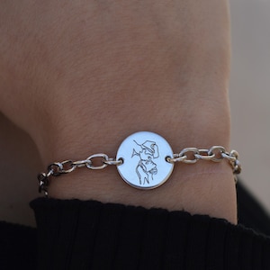 Chain bracelet with central round plate in 925 silver, customizable bracelet, unisex bracelet, minimal chain bracelet