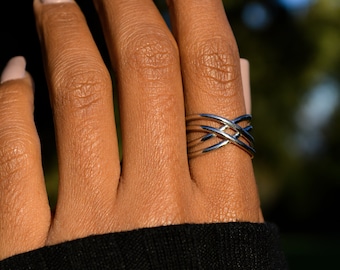 Anello incrocio in argento 925 regolabile, anelli minimal, anelli regolabili, anelli donna