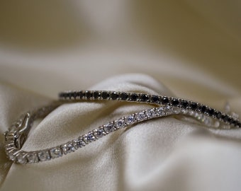 Tennis bracelet in 925 silver with white and black zircons