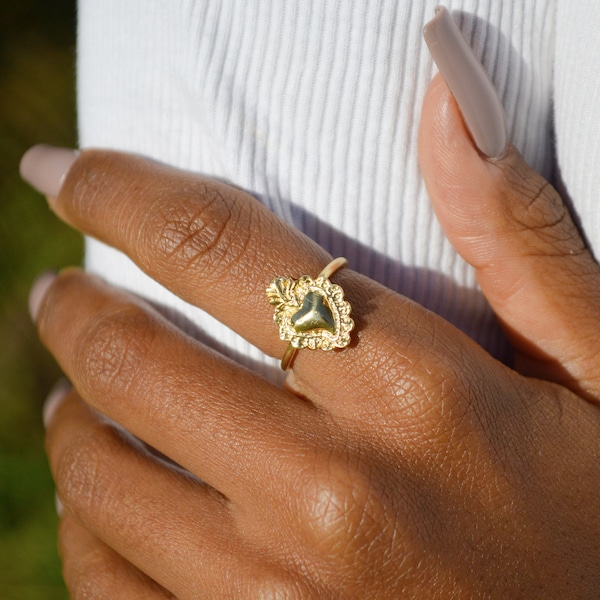 Herzring aus 925er Silber, 18-karätig vergoldet, verstellbar, minimalistischer Herzring