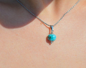 Collana funetta in argento 925 con ciondolo larimar azzurro, collane con pietre naturali, collana minimal con pietra curativa