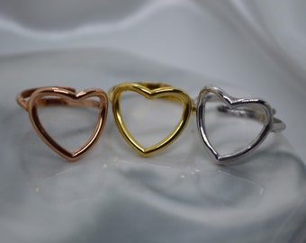 Anello cuore in argento 925, bagnato in oro e oro rosa, anello cuore a filo, anello amore.