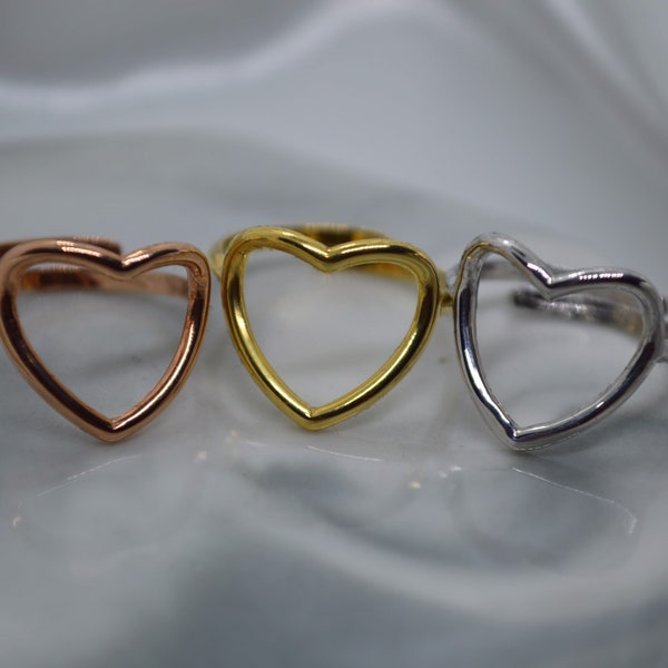 Anello cuore in argento 925, bagnato in oro e oro rosa, anello cuore a filo, anello amore.