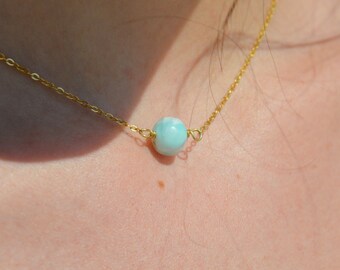 Oval diamond rolò necklace in 925 silver bathed in 18k gold with round blue larimar stone, unisex choker with natural stone