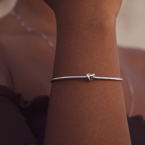Bracelet noeud rigide en argent 925, bracelet promesse, bracelets femme.