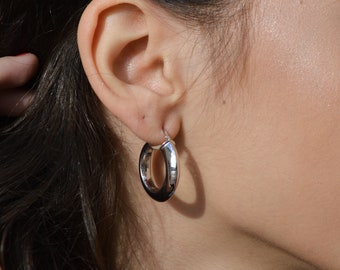 Pendientes círculo lisos en plata 925, pendientes círculo mujer, pendientes geométricos de plata, pendientes dobles,