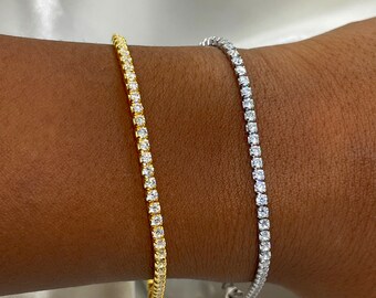 ホワイトジルコニア付き925シルバーテニスブレスレット、調節可能な 