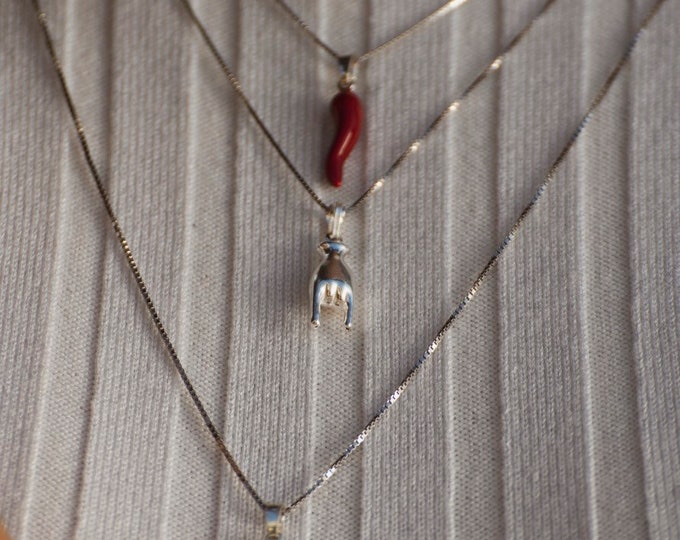 Ischia, Italian Good Luck Necklace, Folk Necklace, Ceramic Horn, Charms