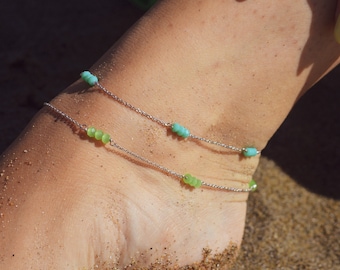 925 silver anklet with alternating beads, gold and silver anklets.