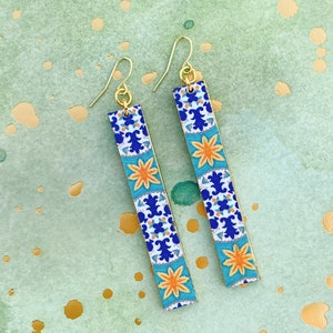 Rectangle wooden majolica earrings