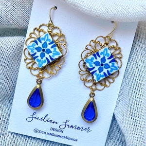 Italian blue tile  earrings